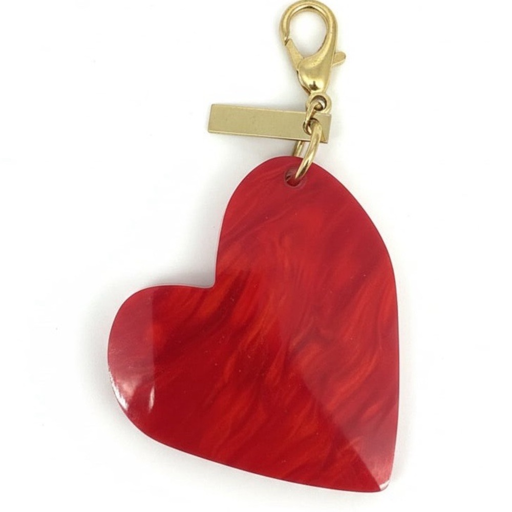 Edie Parker Heart Bag Charm Keychain Gold Glitter Red Marble Resin Acrylic